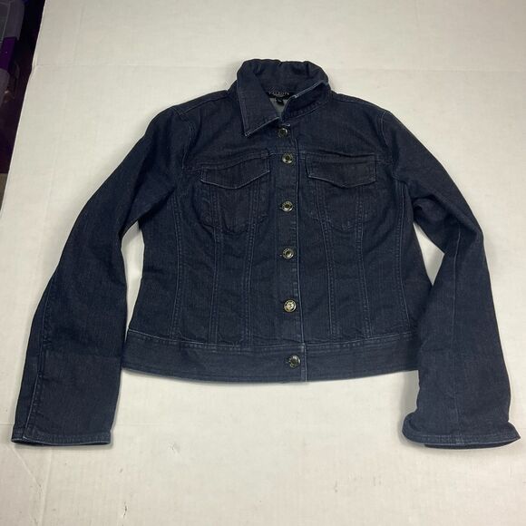 Talbots Dark Wash Denim Jean Jacket 4P Classic Cropped Fitted Preppy Minimalist - Picture 2 of 12